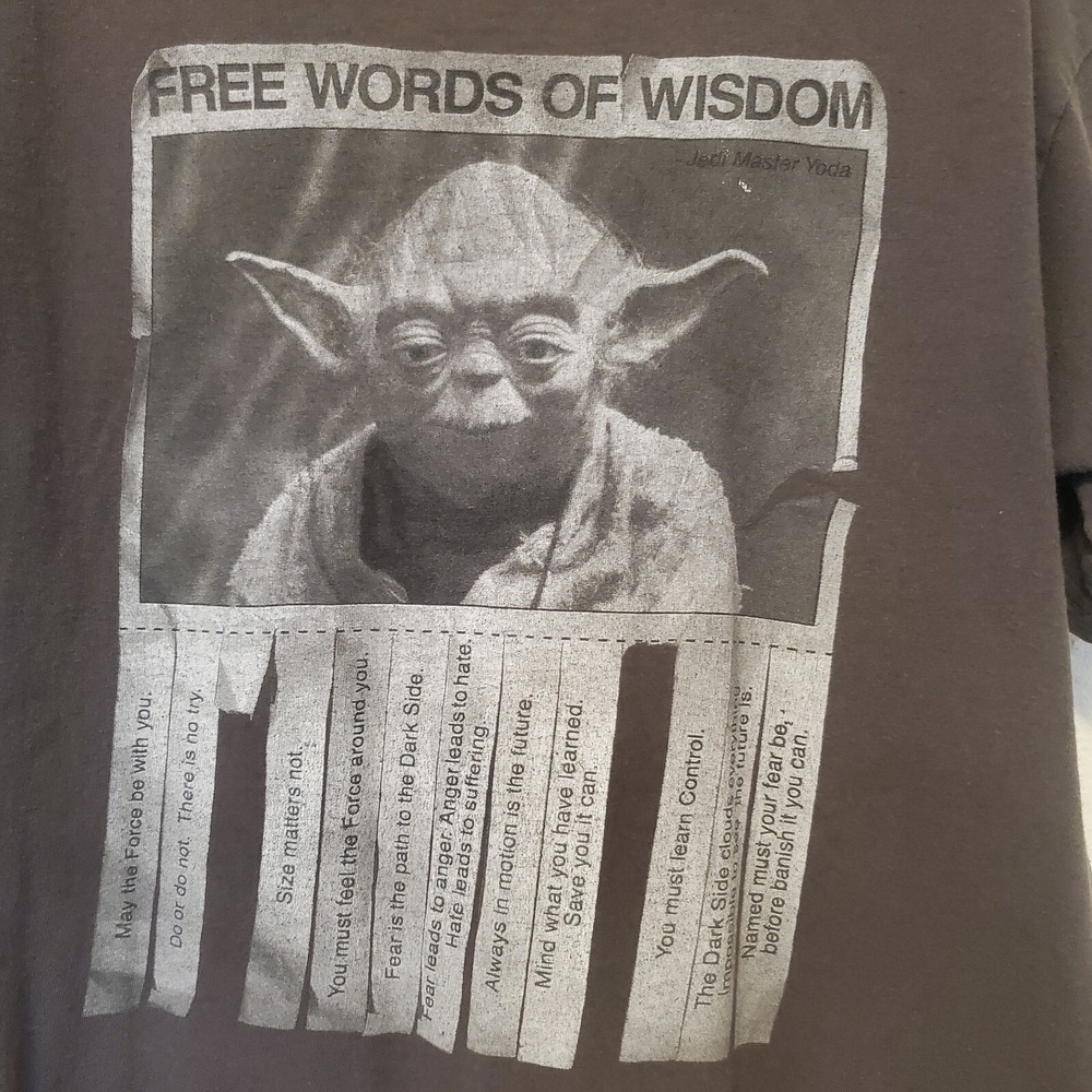 Star Wars Yoda Free Words of Wisdom Graphic T-Shirt Fifth Sun Mens Medium Gray